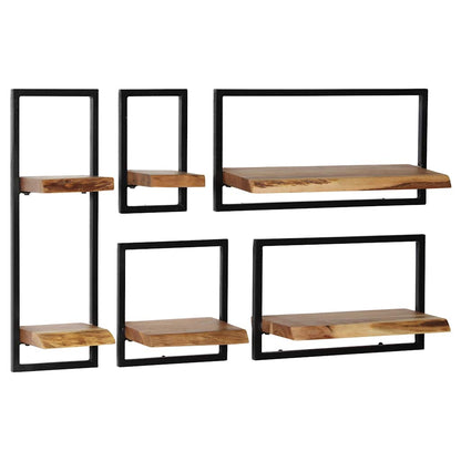 Set di Mensole 5 pz in Legno Massello di Acacia e Acciaio