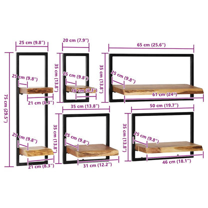 Set di Mensole 5 pz in Legno Massello di Acacia e Acciaio | homemem39