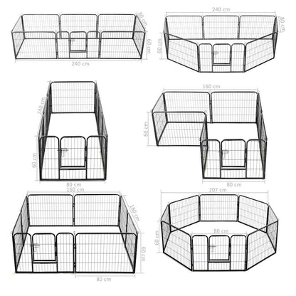 Box per Cani con 8 Pannelli in Acciaio 60x80 cm Nero - homemem39