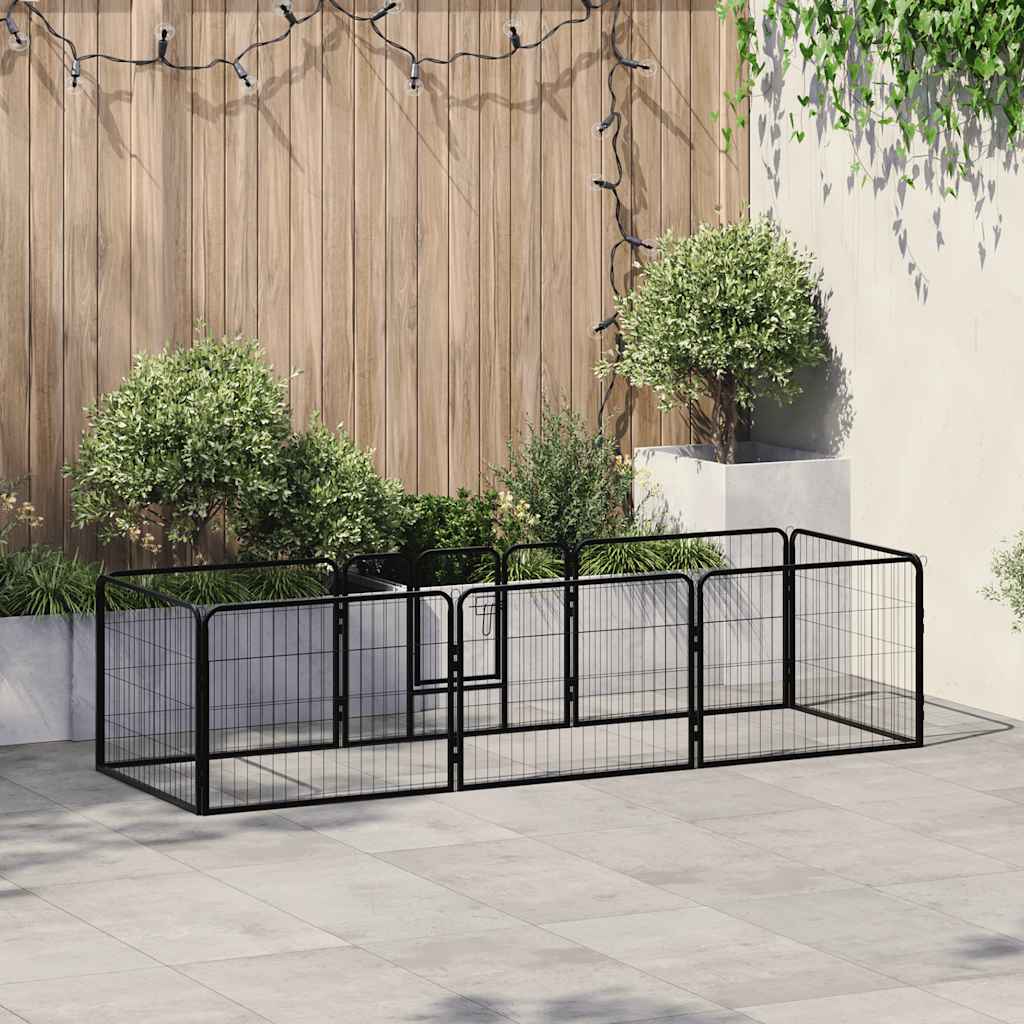 Box per Cani con 8 Pannelli in Acciaio 60x80 cm Nero | homemem39