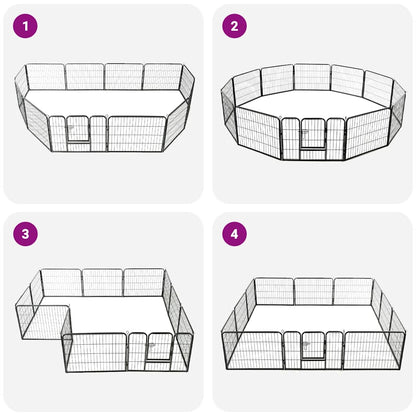 Box per Cani con 12 Pannelli in Acciaio 80x60 cm Nero | homemem39