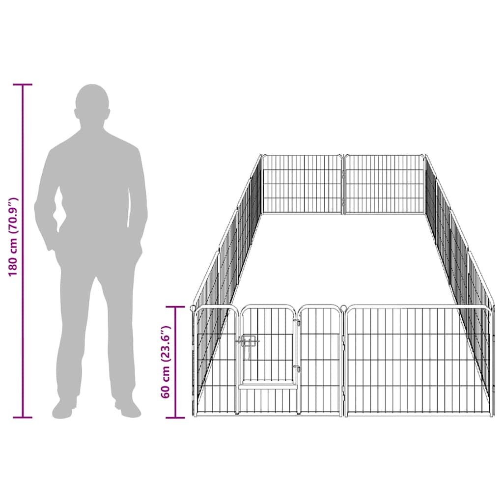 Box per Cani con 12 Pannelli in Acciaio 80x60 cm Nero | homemem39