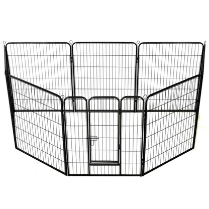 Box per Cani con 8 Pannelli in Acciaio 80x100 cm Nero - homemem39