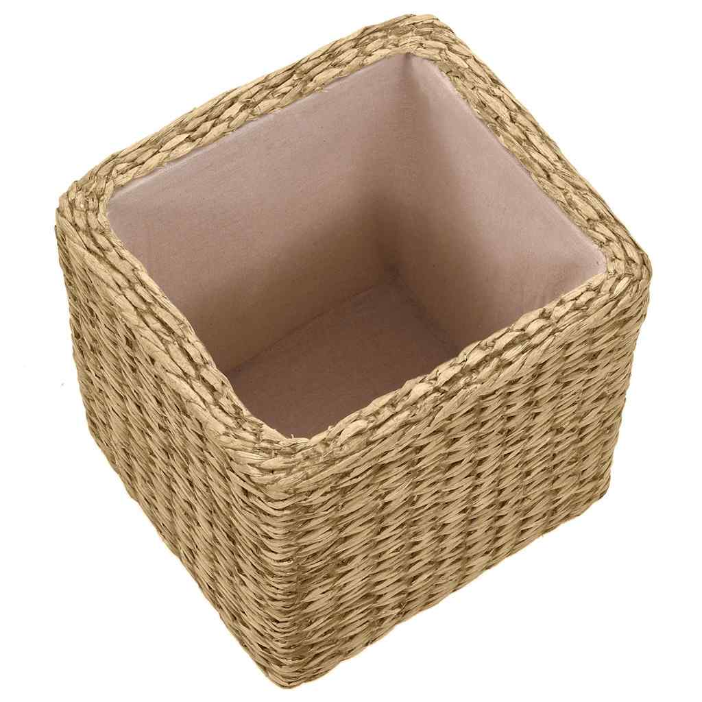 Panca e 2 Pouf in Giunco Grigio