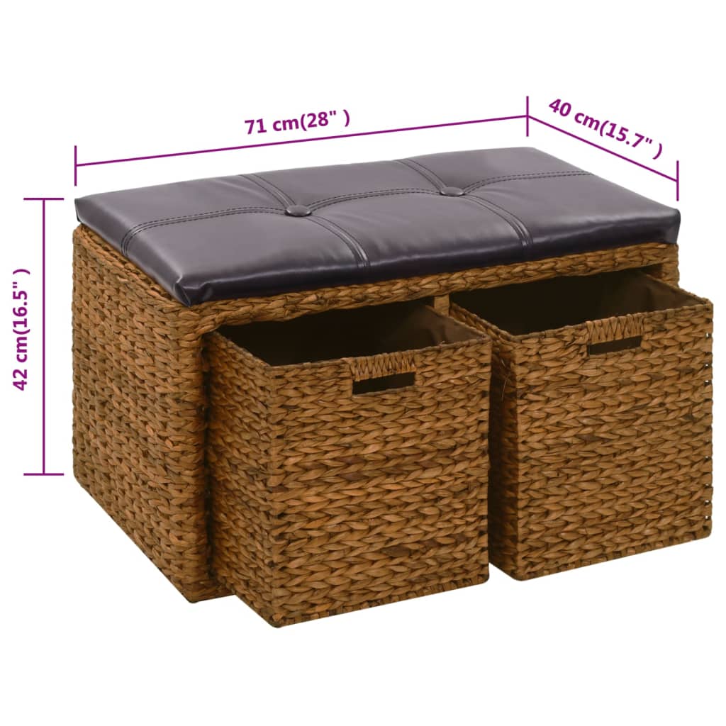 Panca in Giunco con 2 Ceste 71x40x42 cm Marrone | homemem39