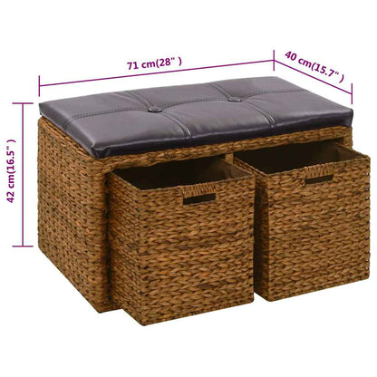 Panca in Giunco con 2 Ceste 71x40x42 cm Marrone