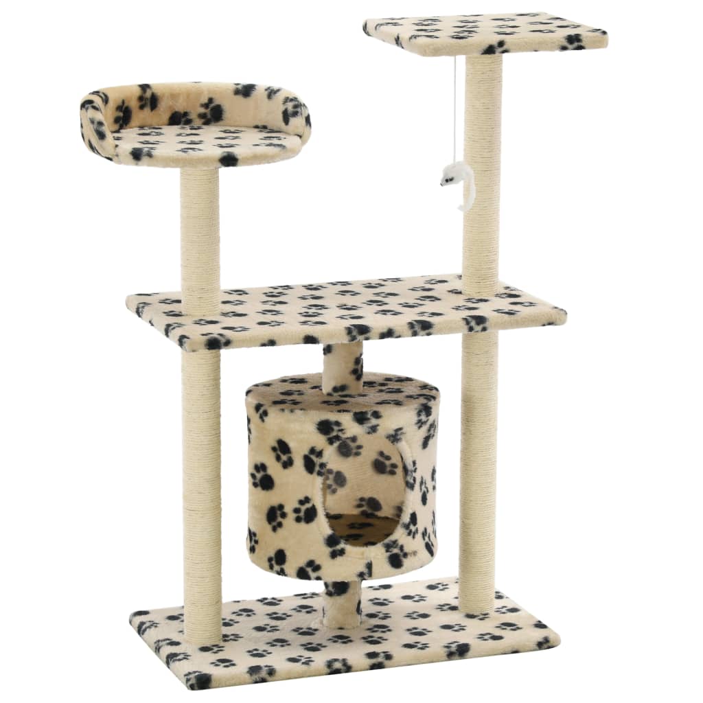 Albero per Gatti e Tiragraffi Sisal 95 cm Zampe Stampate Beige | homemem39
