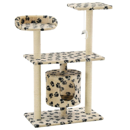 Albero per Gatti e Tiragraffi Sisal 95 cm Zampe Stampate Beige | homemem39