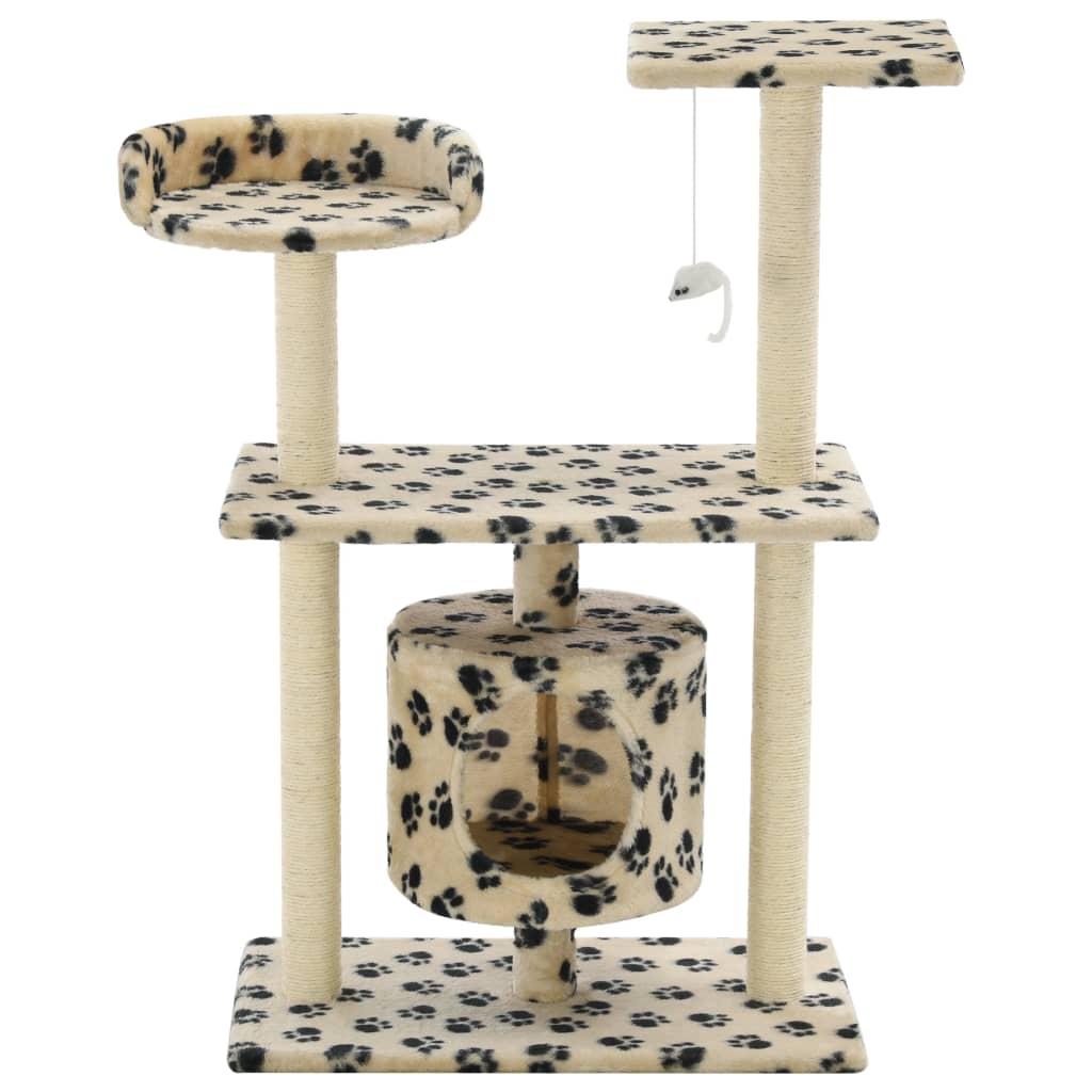 Albero per Gatti e Tiragraffi Sisal 95 cm Zampe Stampate Beige | homemem39