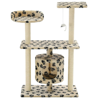 Albero per Gatti e Tiragraffi Sisal 95 cm Zampe Stampate Beige | homemem39