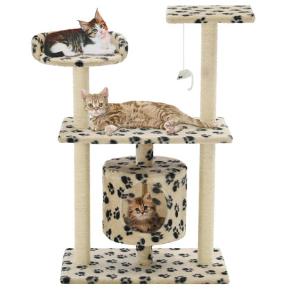 Albero per Gatti e Tiragraffi Sisal 95 cm Zampe Stampate Beige | homemem39