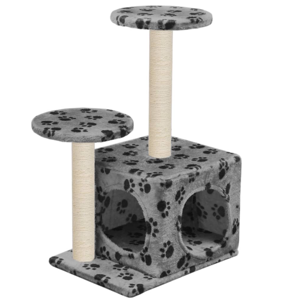 Albero per Gatti e Tiragraffi Sisal 60 cm Zampe Stampate Grigio | homemem39
