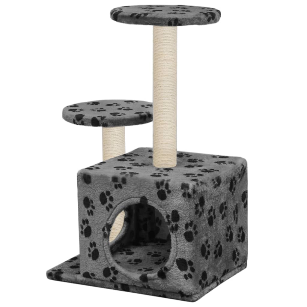 Albero per Gatti e Tiragraffi Sisal 60 cm Zampe Stampate Grigio | homemem39