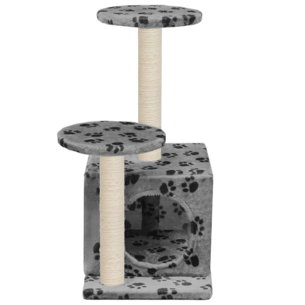 Albero per Gatti e Tiragraffi Sisal 60 cm Zampe Stampate Grigio | homemem39
