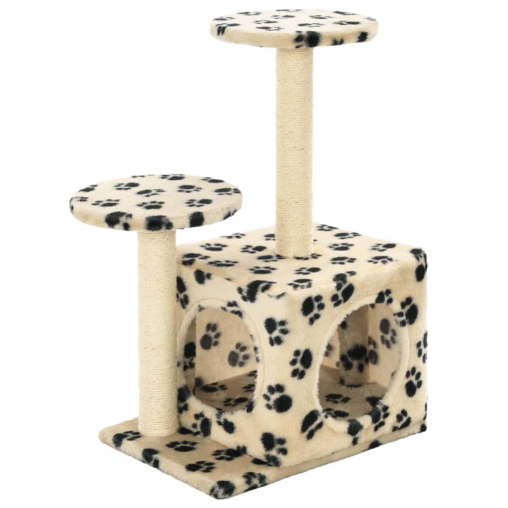Albero per Gatti e Tiragraffi Sisal 60 cm Zampe Stampate Beige | homemem39