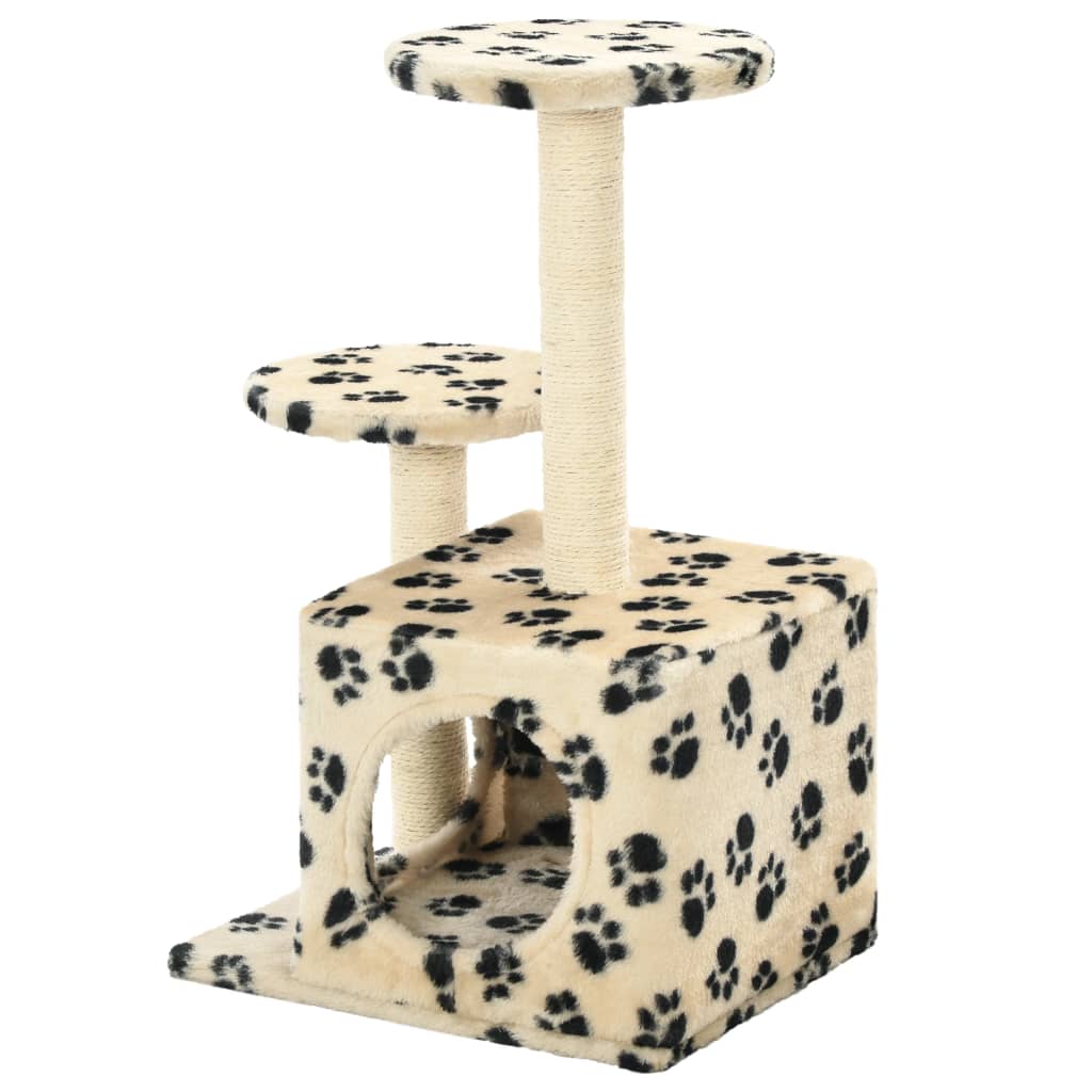 Albero per Gatti e Tiragraffi Sisal 60 cm Zampe Stampate Beige | homemem39