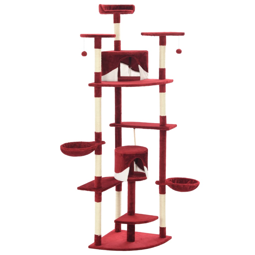 Albero per Gatti e Tiragraffi in Sisal 203 cm Rosso e Bianco - homemem39