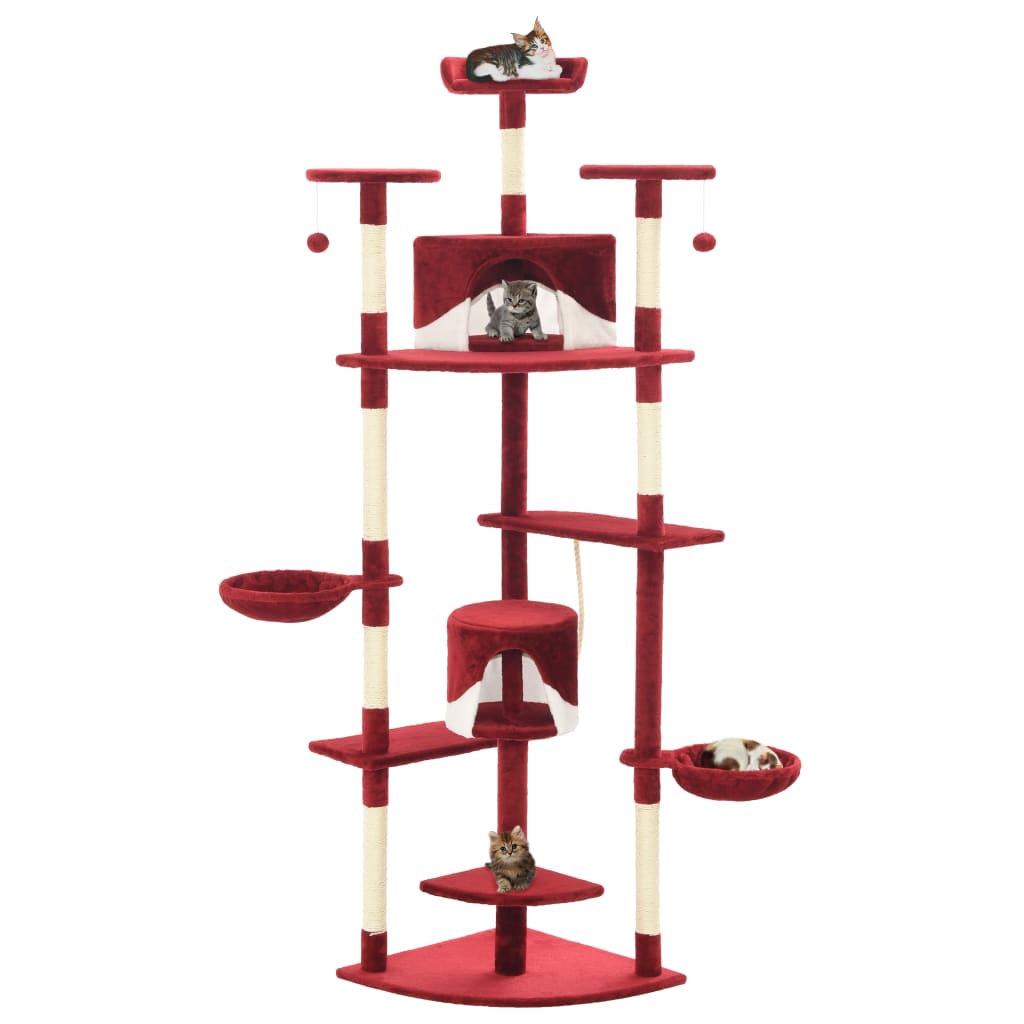 Albero per Gatti e Tiragraffi in Sisal 203 cm Rosso e Bianco - homemem39