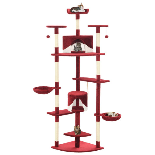 Albero per Gatti e Tiragraffi in Sisal 203 cm Rosso e Bianco - homemem39