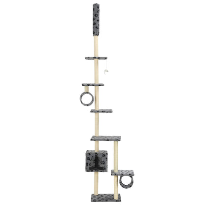 Albero per Gatti e Tiragraffi Sisal 260cm Zampe Stampate Grigio | homemem39