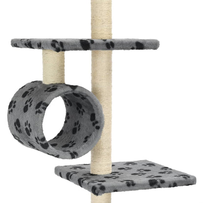 Albero per Gatti e Tiragraffi Sisal 260cm Zampe Stampate Grigio | homemem39