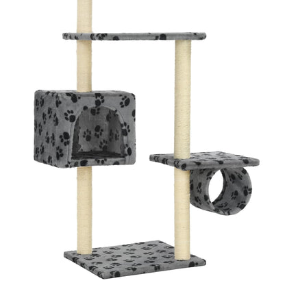 Albero per Gatti e Tiragraffi Sisal 260cm Zampe Stampate Grigio | homemem39