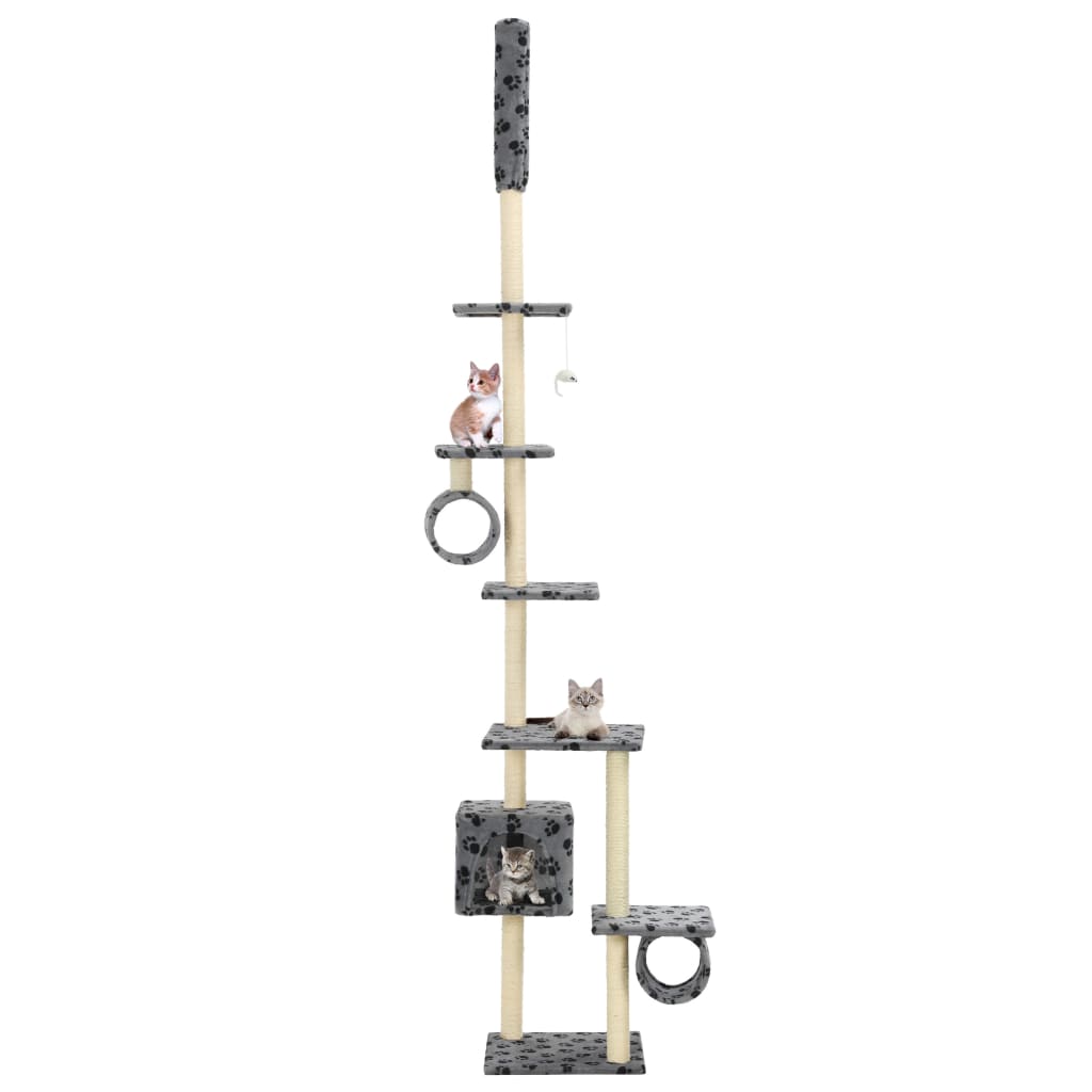 Albero per Gatti e Tiragraffi Sisal 260cm Zampe Stampate Grigio | homemem39