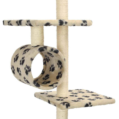 Albero per Gatti e Tiragraffi Sisal 260 cm Zampe Stampate Beige | homemem39