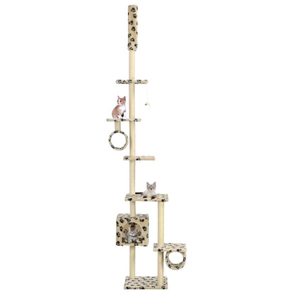 Albero per Gatti e Tiragraffi Sisal 260 cm Zampe Stampate Beige | homemem39