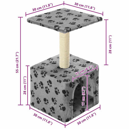 Albero per Gatti e Tiragraffi Sisal 55 cm Zampe Stampate Grigio | homemem39