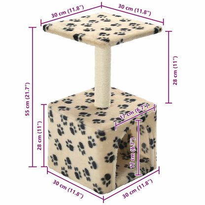 Albero per Gatti e Tiragraffi Sisal 55 cm Zampe Stampate Beige - homemem39