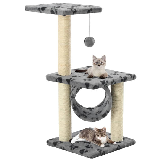 Albero per Gatti e Tiragraffi Sisal 65 cm Zampe Stampate Grigio - homemem39