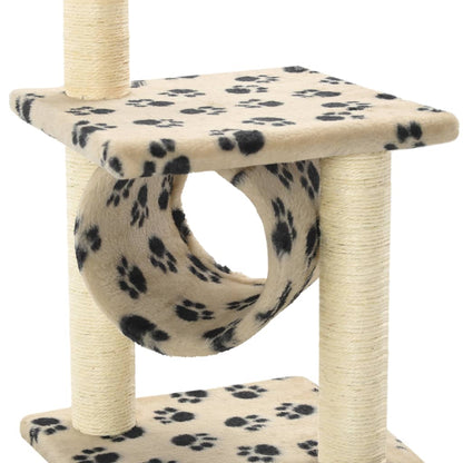 Albero per Gatti e Tiragraffi Sisal 65 cm Zampe Stampate Beige | homemem39