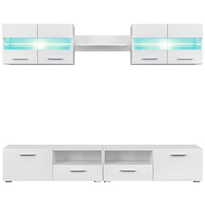 Set Parete Attrezzata Porta TV con Luci LED 5 pz Bianco Lucido