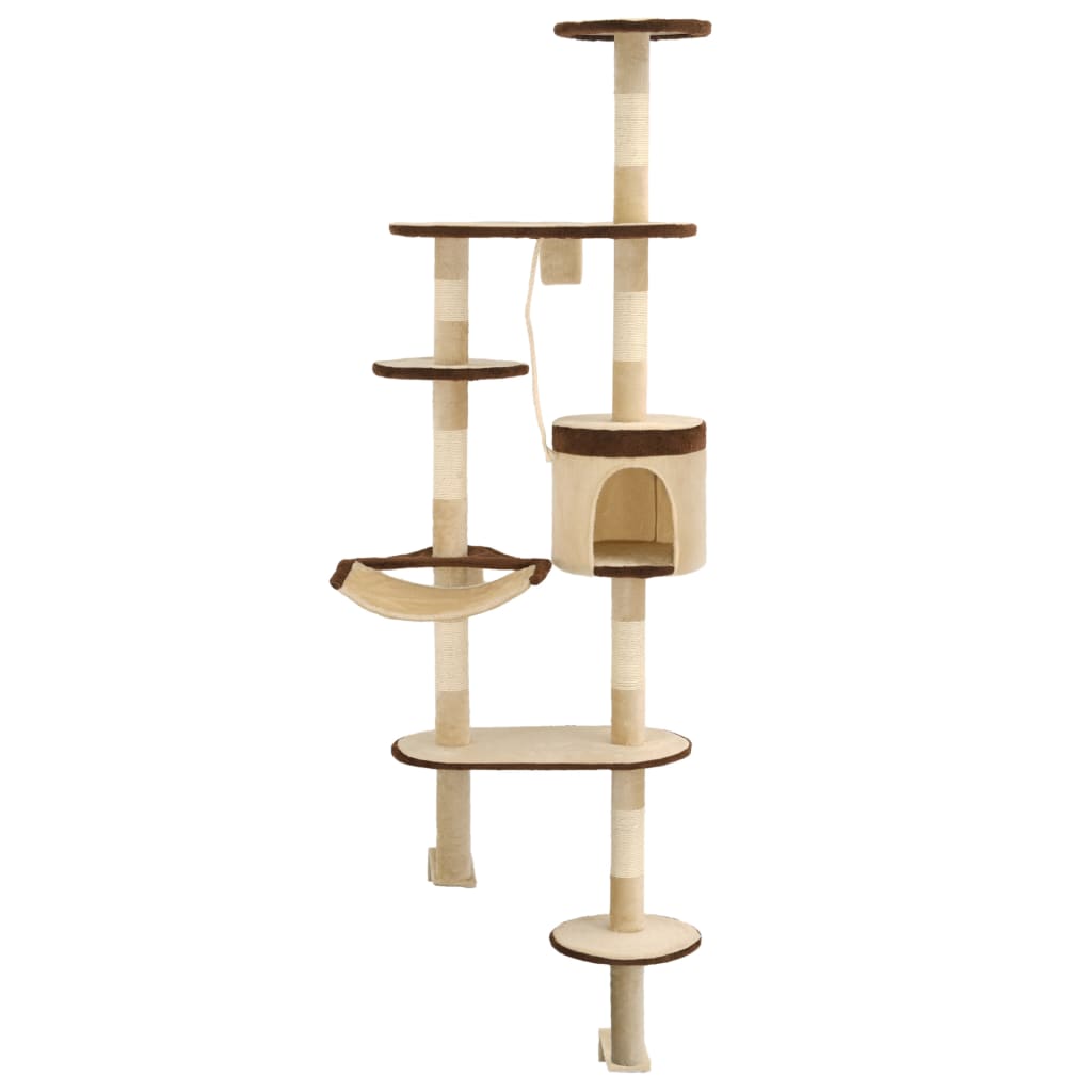 Albero Gatti Tiragraffi in Sisal a Muro 194 cm Beige e Marrone - homemem39