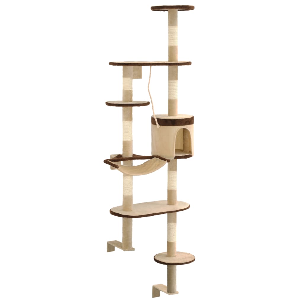 Albero Gatti Tiragraffi in Sisal a Muro 194 cm Beige e Marrone - homemem39