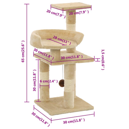 Albero per Gatti con Tiragraffi in Sisal 65 cm Beige | homemem39