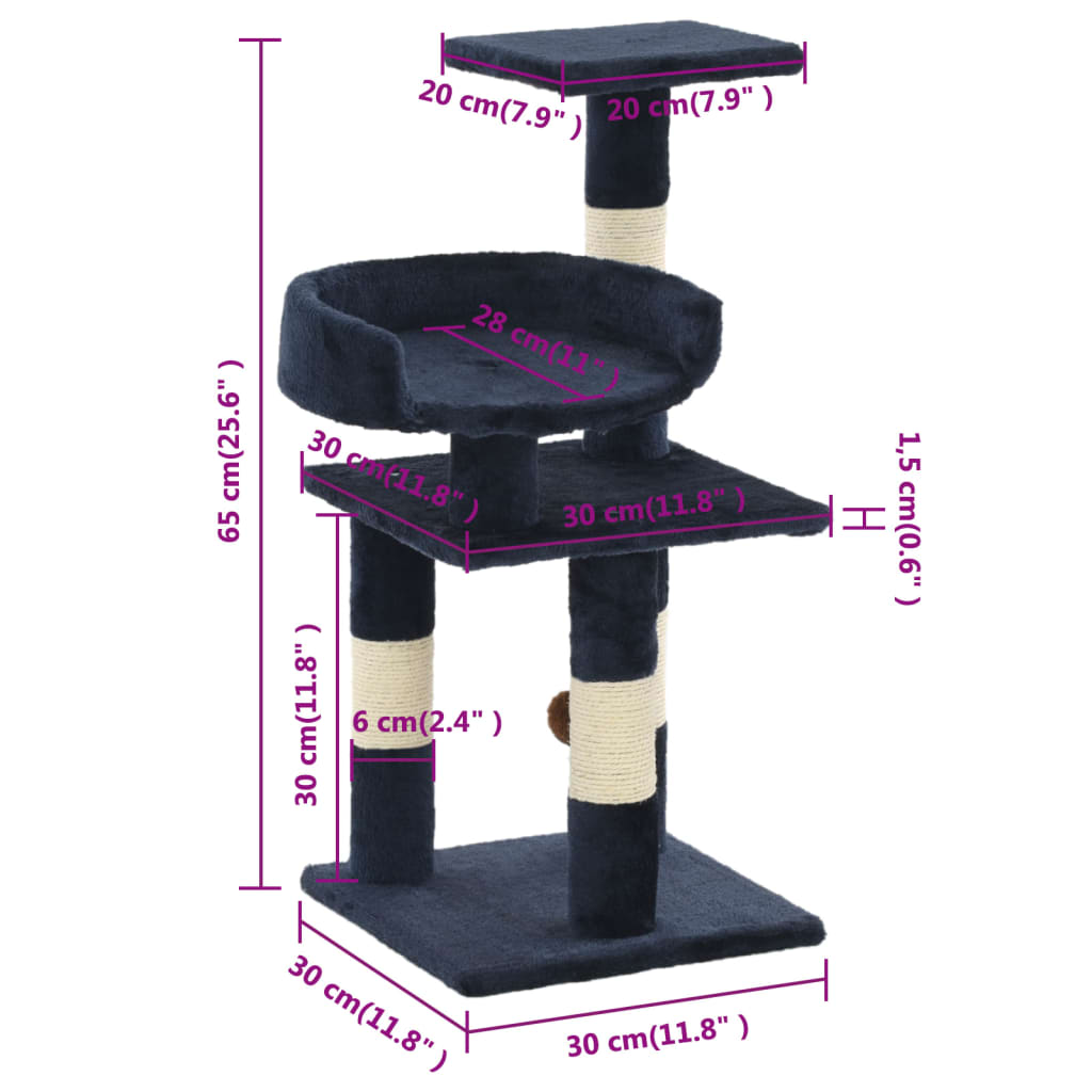 Albero per Gatti con Tiragraffi in Sisal 65 cm Blu | homemem39