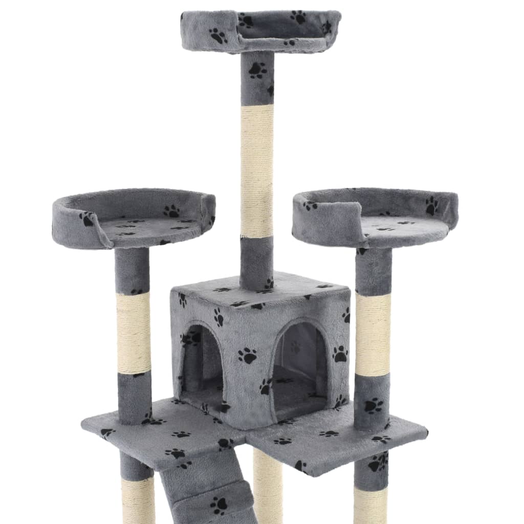 Albero per Gatti Tiragraffi Sisal 170 cm Zampe Stampate Grigio | homemem39