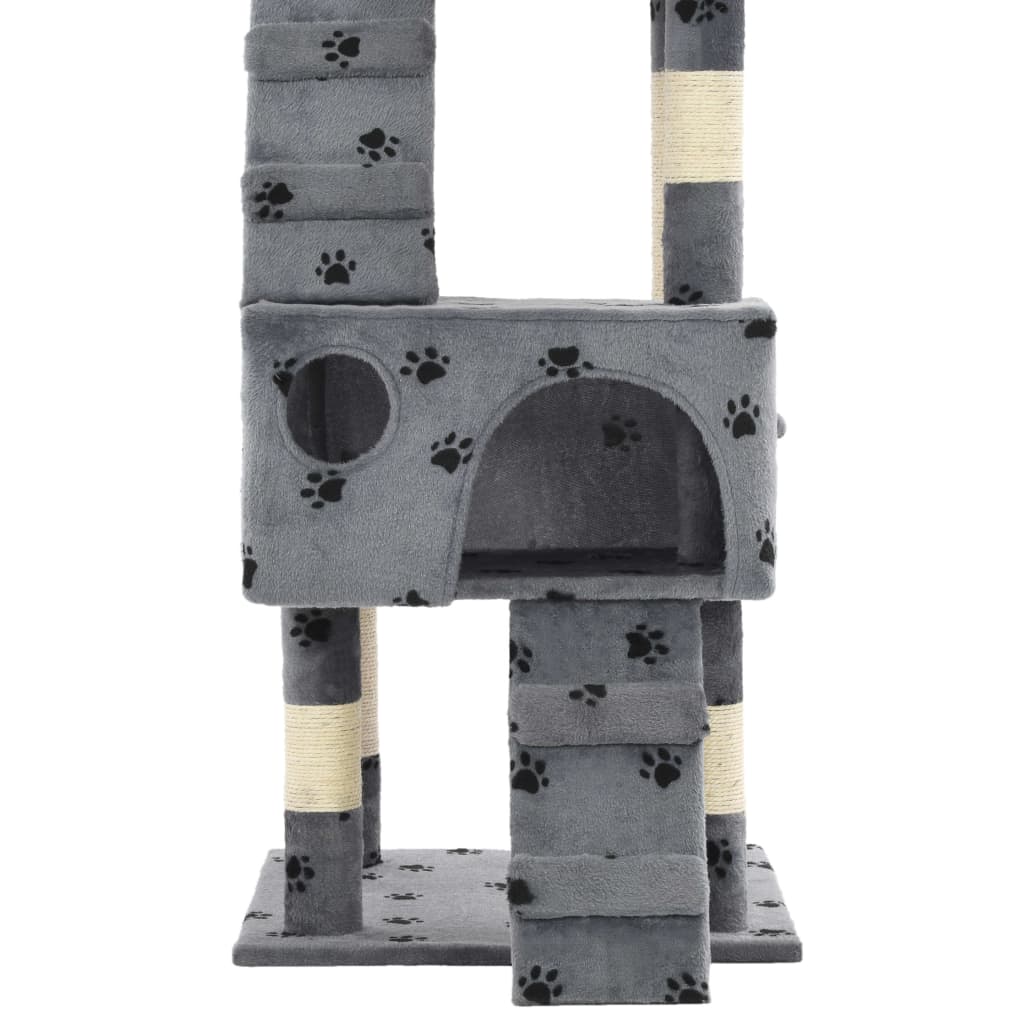 Albero per Gatti Tiragraffi Sisal 170 cm Zampe Stampate Grigio | homemem39