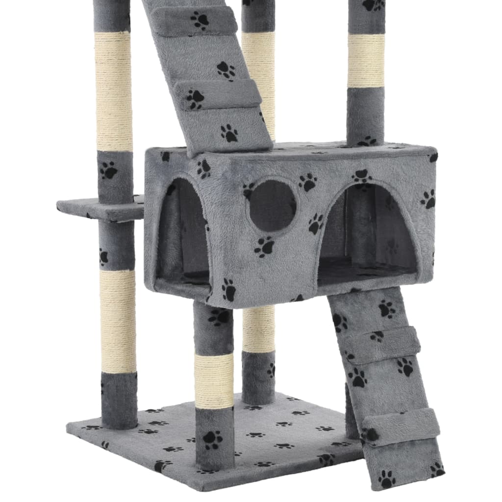 Albero per Gatti Tiragraffi Sisal 170 cm Zampe Stampate Grigio | homemem39
