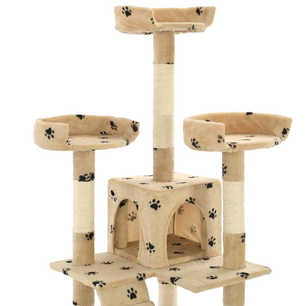 Albero per Gatti Tiragraffi Sisal 170 cm Zampe Stampate Beige | homemem39