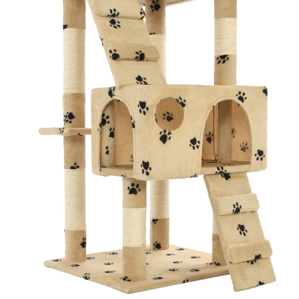 Albero per Gatti Tiragraffi Sisal 170 cm Zampe Stampate Beige | homemem39