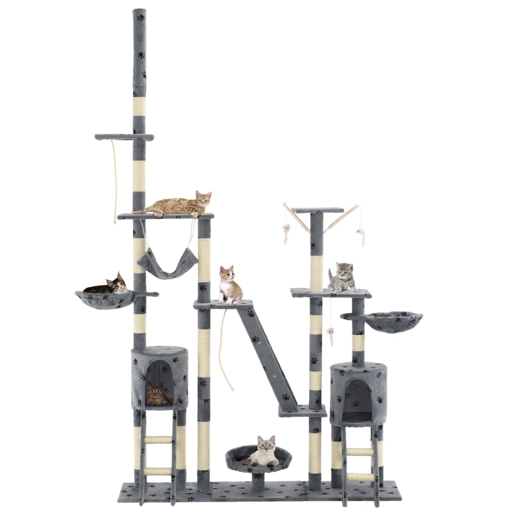 Albero per Gatti Tiragraffi Sisal 230-250cm Stampa Zampe Grigio | homemem39
