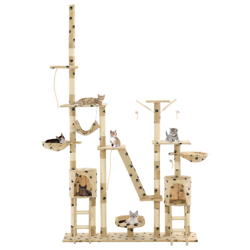 Albero per Gatti Tiragraffi Sisal 230-250cm Stampa Zampe Beige | homemem39