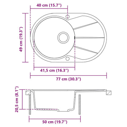 Lavello da Cucina in Granito Vasca Singola Ovale Nero - homemem39