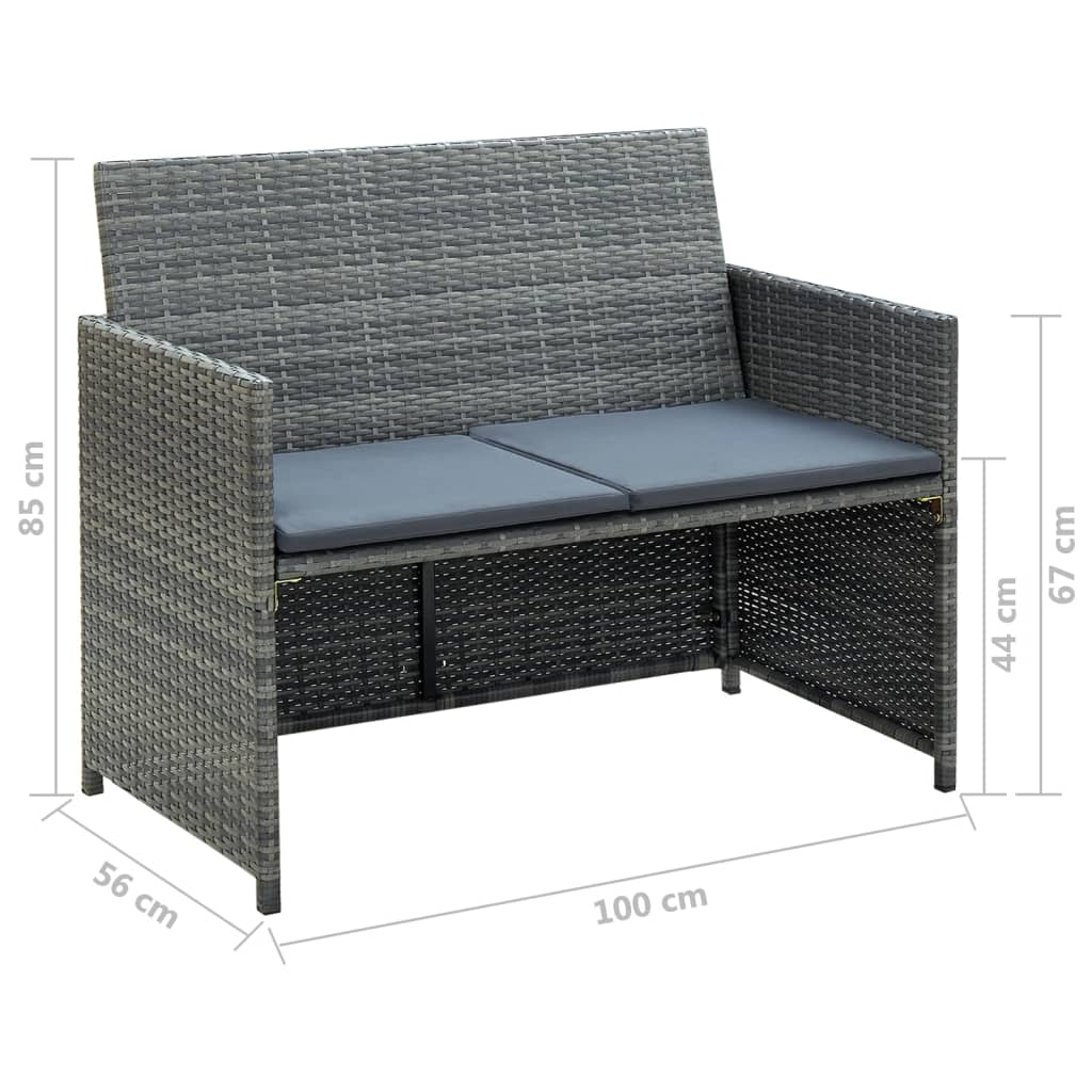 Set Divani da Giardino 4 pz con Cuscini in Polyrattan Grigio | homemem39