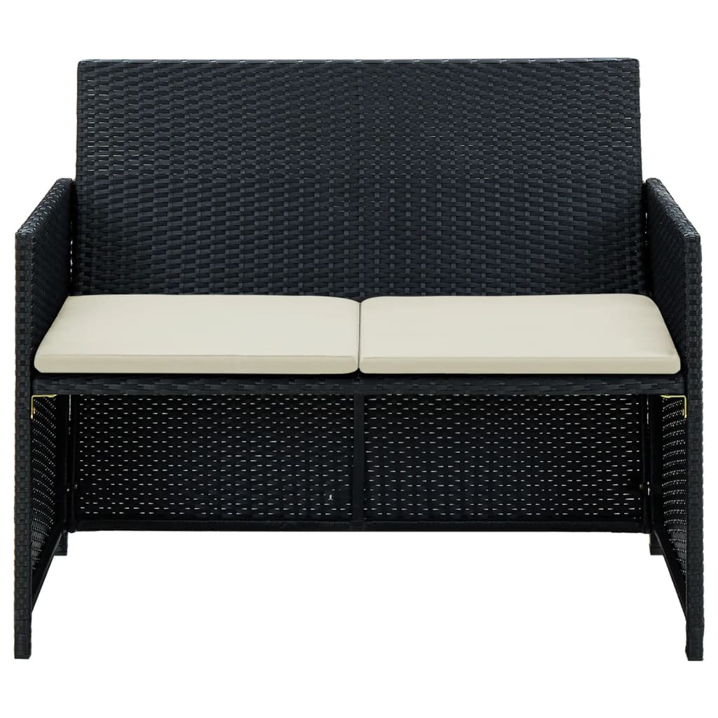 Divano da Giardino a 2 Posti con Cuscini in Polyrattan Nero | homemem39