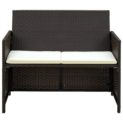 Divano da Giardino a 2 Posti con Cuscini Marrone in Polyrattan | homemem39
