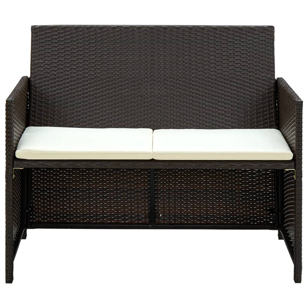 Divano da Giardino a 2 Posti con Cuscini Marrone in Polyrattan - homemem39